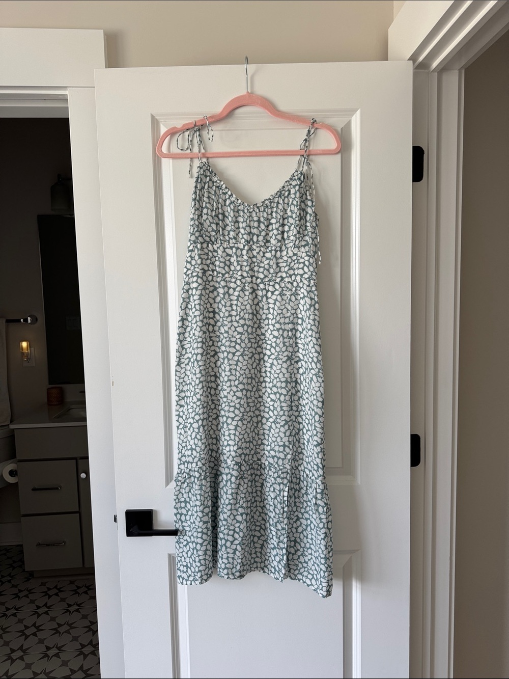 Abercrombie & Fitch Mint Floral Midi Dress with Tie Straps